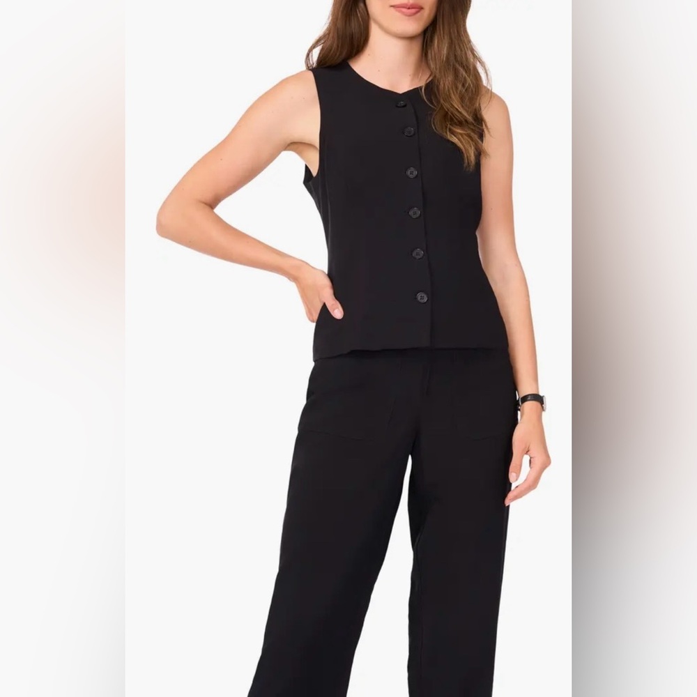 Halogen Sleeveless Black Button Up Vest NWOT Size Medium
